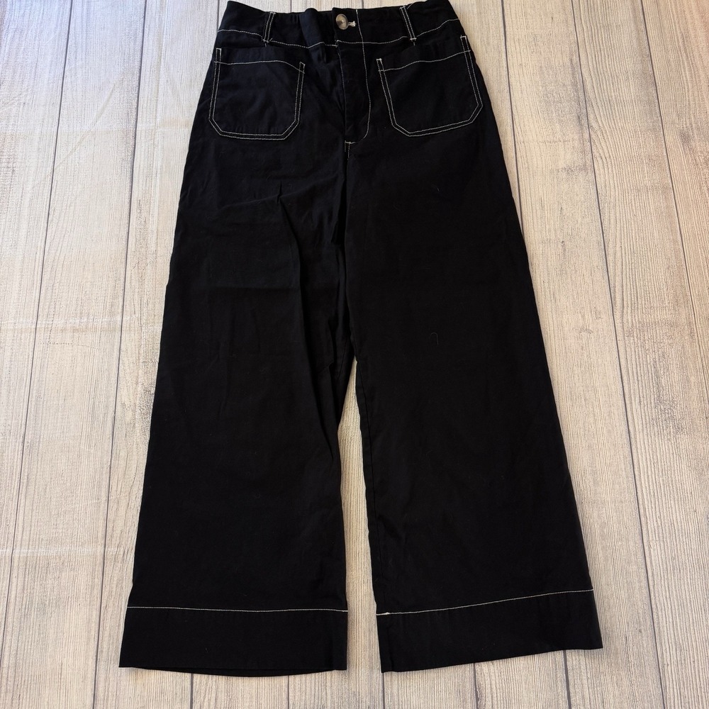 Anthropologie The Colette Contrast-Stitch Cropped Wide-Leg Pants Size 31 - Picture 2 of 10